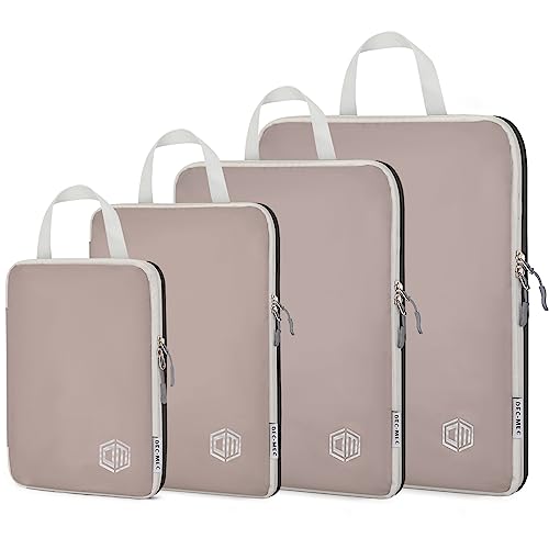 Dec-Mec 4Set Ultralight Nylon Compression Packing Cubes Expandable Packing Organizers for Carry on suitcase, Compression Cubes with Shoe Bag for Travel Accessories Luggage(Ash Brown)…