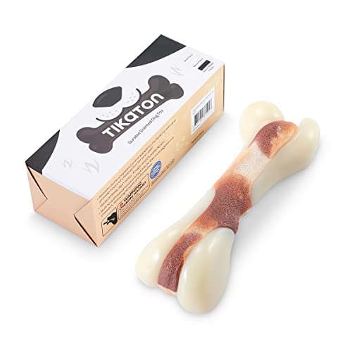 Tikaton Dog Chew Toys for Aggressive Chewers, Bacon Flavor Durable Dog Teething Chew Toys Bones for Large/Medium/Small Puppies