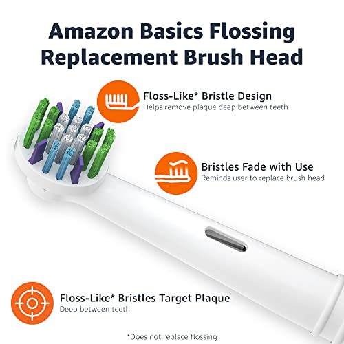 Amazon Basics Flossing Replacement Brush Heads, 3 Count, White (Fits most Oral-B Electric Toothbrushes) (Previously Solimo)