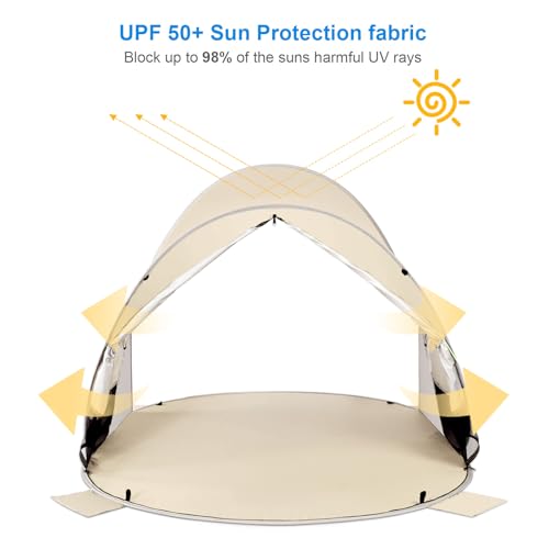 WolfWise UPF 50+ Easy Pop Up 3-4 Person Beach Tent Sport Umbrella Instant Sun Shelter Tent Sun Shade Canopy, Dark Shelter-Blue