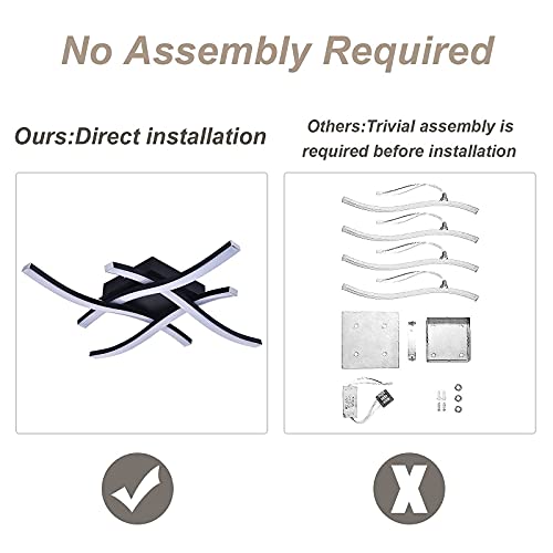 HUOKU 4-Light Dimmable LED Ceiling Light Modern, 24W Curved Ceiling Light Fixture Without Assembly Black Flush Mount Lighting Fixture for Hallway, Bedroom, Living Room, 1667M 3000K Warm White