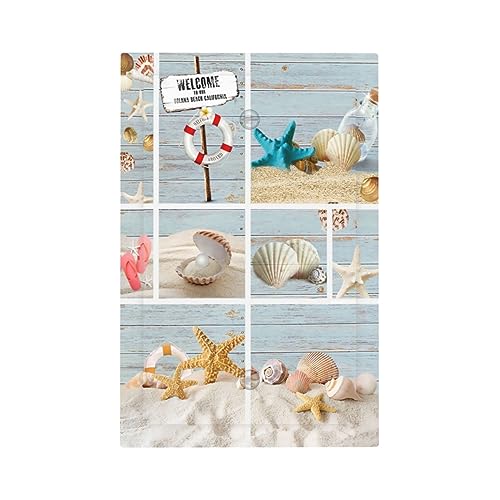 Xuejiaku Decorative Outlet Covers Beachy Starfish Seashell Blue Wood Board 4 Gang Wall Plate Quad Rocker Decora Light Switch Cover Plate Jumbo Electrical Faceplate GFCI for Barhroom Decor