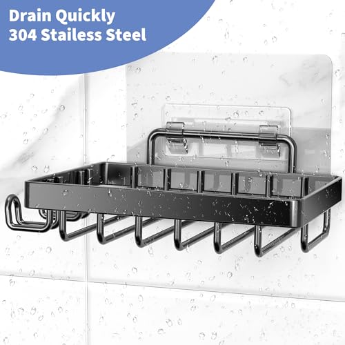 Moforoco Soap Dish, Soap Bar Holder for Shower, No Drilling Bathroom Accessories, Wall Mounted Soap Holder with Hooks and Razor Holder, Shower Rack Soap Tray Bar Soap for Bathroom & Kitchen