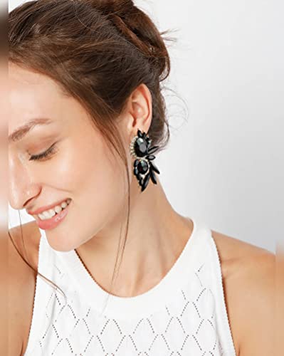 Canboer Vintage Black Rhinestone Statement Earrings Retro Fancy Crystal Cluster Drop Dangle Earrings for Women Prom