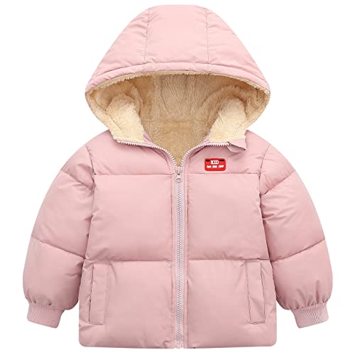 UNICOMIDEA Pink Winter Coats for Baby Boys Girls With Hooded Light Puffer Jacket for Outdoor Zipper Outwear For Toddlers Cute Snow Kids Outwear With Pockets 12-18 Months