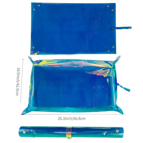 ONEART | Holographic Transparent Plant Repotting Mat Iridescent PVC Waterproof Planting Mat Indoor Outdoor Transplanting Tray Pad, 16.9" × 26.3" (Blue)