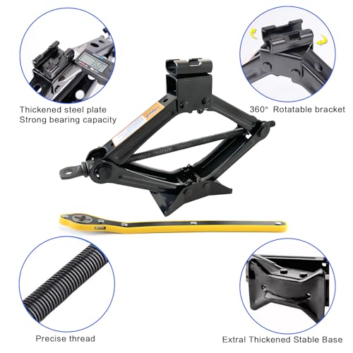 Car Jack Kit, Scissor Jack for Car, Max 1 Ton(2,204lbs) Capacity Car Jack Tire Jack Tool Kit with Saving Effort Ratchet Handle, Steel Scissor Lift Jack Car Kit for Auto