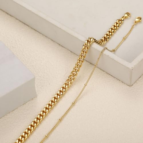 RLMOON Ankle Bracelets for Women Gold Anklets Waterproof Layered Dainty 14K Gold Plated Cuban Link Anklet Satellite Bead Chain Anklets Set Boho Summer Beach Foot Jewelry