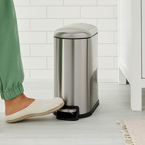 Amazon Basics Rectangular Small Trash Can with Lid and Soft-Close Foot Pedal for Bathroom, Bedroom, Living Room, Office, Smudge Resistant, 20l / 5.3 gallon, Nickel