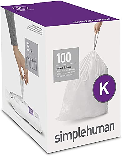 simplehuman Code P 100 Count, Genuine Custom Fit Liners, Drawstring Trash Bags in Dispenser Packs, 50-60 Liter / 13-16 Gallon, White