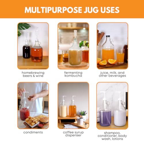 FastRack 1 Gallon Glass Jug with 38mm Black Metal Screw Cap | Set of 16 | Premium Glass Gallon Jugs for Wine Making Supplies, Fermenting and Brewing Needs