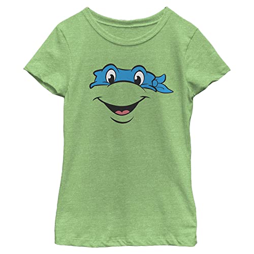 Nickelodeon Little Teenage Mutant Ninja Turtles Leo Big Face Girls Short Sleeve Tee Shirt, Green Apple, X-Small