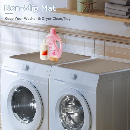 2 PCS Washer and Dryer Covers for the Top, 23.6'' x 19.7'' Silicone Rubber Mat for Laudry Machine & Dryer,Non-slip Heavy Duty Waterproof Washable Top Protector Mat Pad for Laundry & Kitchen,Apricot