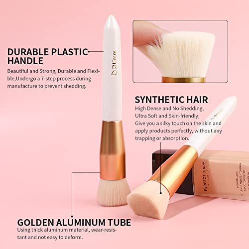 DUcare Foundation Brush for Liquid Makeup, Flat Top Kabuki Synthetic Professional Makeup Brushes Liquid Blending Powder Buffing Stippling Concealer Makeup Brush，White/Gold