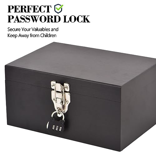 SafeDelux Large Bamboo Box with Combination Lock, Decorative Locking Box with Detachable Compartment Lockable Wooden Box for Home Removable Tray and Jars Great Gifts for Men