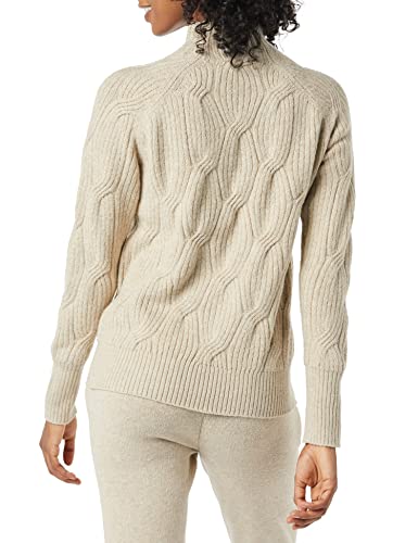 Amazon Essentials Women's Soft Touch Funnel Neck Cable Sweater, Beige, Small
