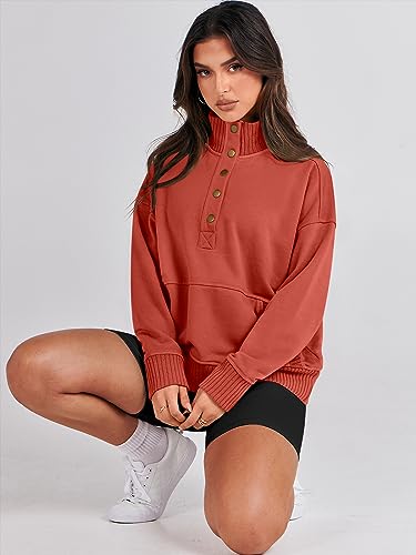 ANRABESS Women Sweatshirt Fall Casual Button Up Henley Pullover Sweater Comfy Loose 2024 Trendy Outfits Top Preppy Cothes Deep army green X-Large