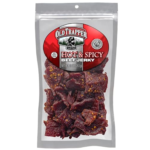 Old Trapper Beef Jerky, Hot & Spicy 10-Ounce Individual Pack, Tender and Spicy Meat Snacks for Lunches or Between Meals, 11 Grams of Protein and 70 Calories per Ounce (Pack of One)