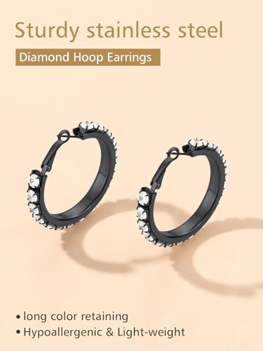 Black Hoops Earrings for Women Stainless Steel Cubic Zirconia Small Round Earrings Trendy Ear Circle Jewelry