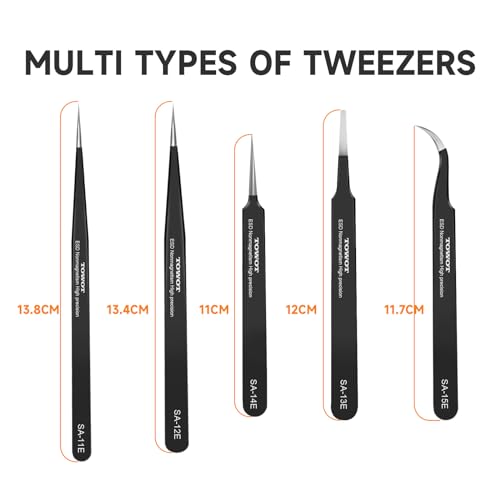 TOWOT Precision Tweezers, Anti-static Stainless Steel Pointed Tweezers for Electronics, Crafts, Soldering, Welding, Experimental Work, and Jewelry Making Industrial Tweezers