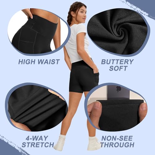 CAMPSNAIL Biker Shorts Women with Pockets - 3"/5"/8" High Waisted Workout Spandex Tummy Control Gym Running Yoga Shorts Dark Grey