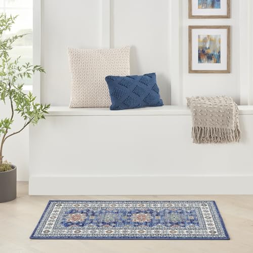 Nourison Fulton Medallion Blue 1'10" x 5' Area -Rug, Easy -Cleaning, Non Shedding, Bed Room, Living Room, Dining Room, Kitchen (2x5)