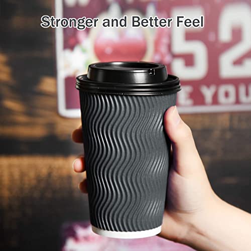 SPRINGPACK Disposable Coffee Cups with Lids and Straws - 16 oz (90 Set) To Go Hot Paper Coffee Cup with Lid Togo for Beverages Tea Espresso Insulated Reusable Cold Drinks Ripple Cups