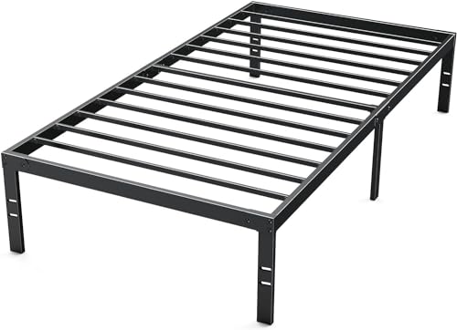 DUMOS Bed Frame - Twin Size Metal Platform Bed Frame Mattress Foundation with Steel Slat Support, No Box Spring Needed, Storage Space Under Frame, Easy Assembly, Black