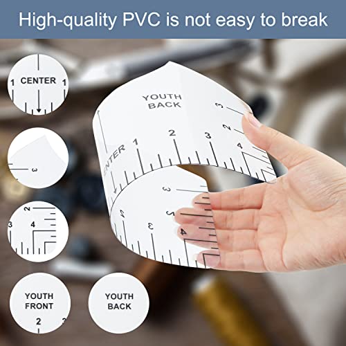 tietoc Ruler Set - 9pcs PVC Tshirt-Ruler, Transparent V-Neck/Round Measurement, 10x5/10x4.5/10x3.5/10x2.5in, Ideal for Alignment & Heat Press, Children Youth Adult, Front & Back