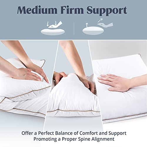 puredown® Goose Feathers Down Pillows Standard Size Set of 2 - Made in USA Soft Fluffy Hotel Pillow, 100% Cotton Cover, Luxury Medium Firm Bed Pillows for Back, Stomach or Side Sleeper.