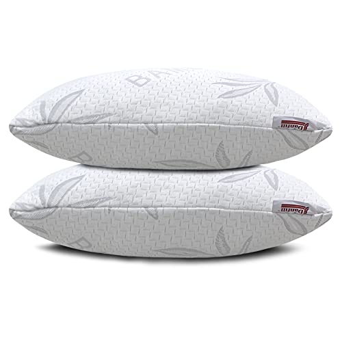 JJDANFILL Rayon Derived from Bamboo Pillow Standard Size Set of 2 - Machine Washable Bed Pillows for Sleeping for Back, Stomach and Side Sleeper - Firm Shredded Memory Foam Pillows 20 * 26in