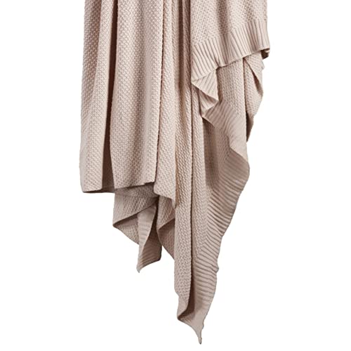 HiEnd Accents Cotton Cable Knit Blanket, 50x60 inch, Blush Solid Color, Modern Farmhouse Style, Soft Cozy Warm Luxury Throw