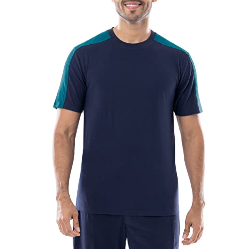 IZOD Men's Cotton Polyester Sueded Jersey Knit Short Sleeve Sleep Lounge T-Shirt, Navy/Turquoise, Small