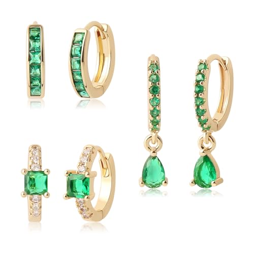 Gold Hoop Earrings Set 14k Real Gold Plated Huggie Earrings Hypoallergenic Chunky Twisted Thick Jewelry for Multiple Piercing Christmas Gift for Women (Gold Hoop 041)