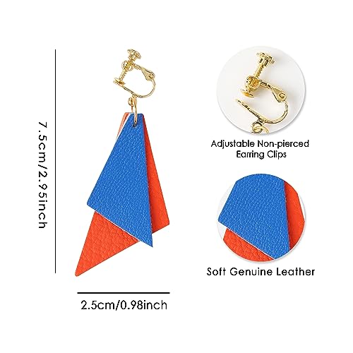 Clip On Earrings for Women Leather Dangle Drop Clip-on Women Earrings Non-Pierced Earrings (Clip-on Pink-42)