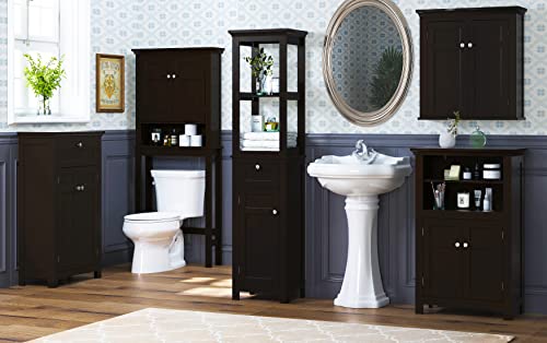 Spirich Bathroom Freestanding Storage Cabinet with Two Tier Open Shelves, Tall Slim Cabinet with Door and Drawer, Free Standing Linen Tower (Espresso)