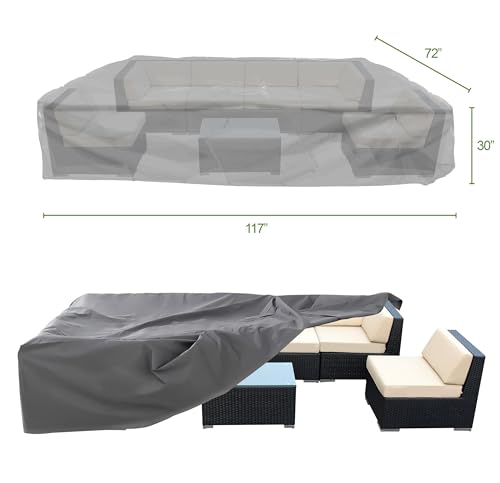 Ohana 7-Piece Outdoor Patio Furniture Sectional Conversation Set, Black Wicker with Blue Cushions - No Assembly with Free Patio Cover