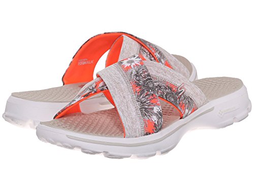 Skechers Performance Womens Go Walk Fiji Flip Flop,Natural Coral Flower,8 M US