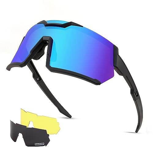 FEISEDY Men Women Cycling Sunglasses, with 3 Interchangeable Lenses, TR90 Sports Glasses Baseball for Youth Teens B4138