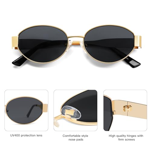 SOJOS Retro Oval Sunglasses for Women Men Trendy Sun Glasses Classic Shades UV400 Protection SJ1217 Gold/Grey Lens