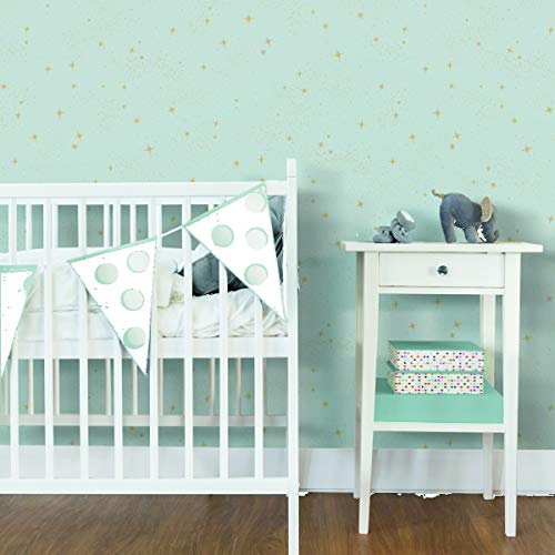 RoomMates RMK11320WP Upon A Star Light Blue and Metallic Peel and Stick Wallpaper