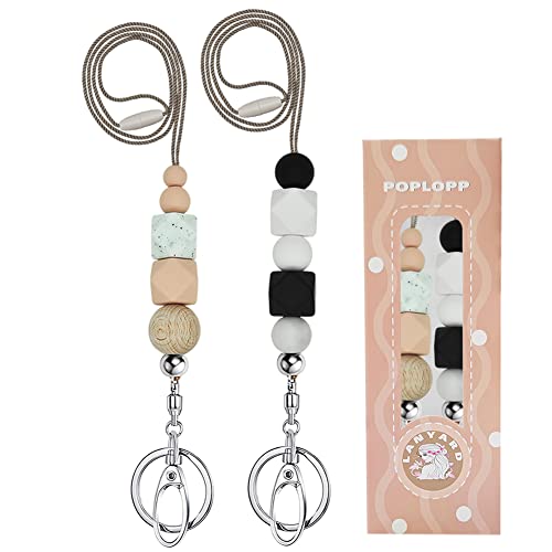 POPLOPP Teacher Lanyards for ID Badges and Keys, Cute Silicone Beaded Lanyard for Women Nurse Employees Students