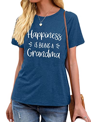 MAIHUN Womens Grandma Shirt Happiness is Being a Grandma Shirt Funny Letters Printed Casual Grandmother Tee Top Blue