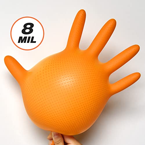 TitanFlex Thor Grip Heavy Duty Industrial Orange Nitrile Gloves, 8-mil, Gloves Disposable Latex Free with Raised Diamond Texture Grip, Powder Free, Rubber Gloves, Mechanic Gloves,1000-ct Case (XL)