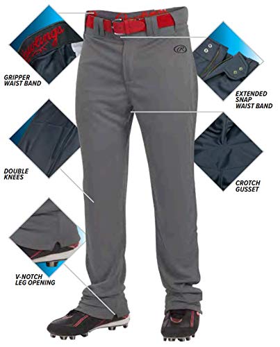 Rawlings | LAUNCH SERIES Full Length Baseball Pants | Youth Small | Grey/Black