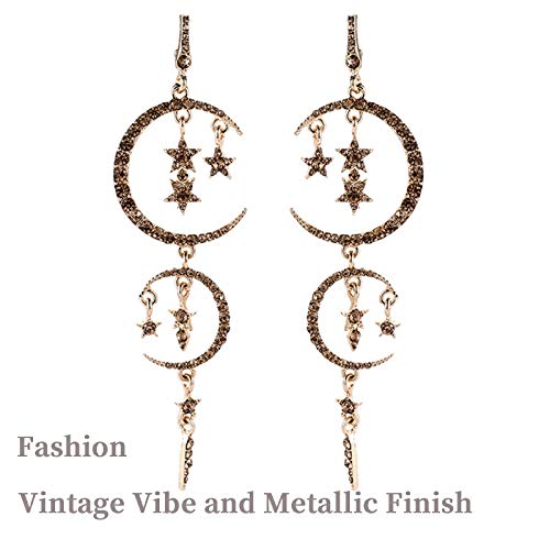 JACKBEGTA Moon and Star Drop Earrings Exaggerated Fashion Long Drop Dangle Stud Drop Earrings for Women,Black