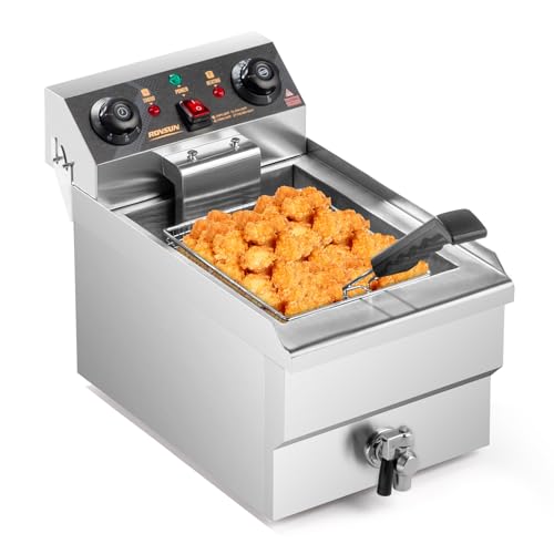 ROVSUN 12.5QT/11.8L Electric Deep Fryer w/Frying Basket, Timer, Drain, & Lid, Commercial Countertop Single Tank Frying Machine, Adjustable Temperature, for French Fries Donuts Onion Rings, 1700W 110V