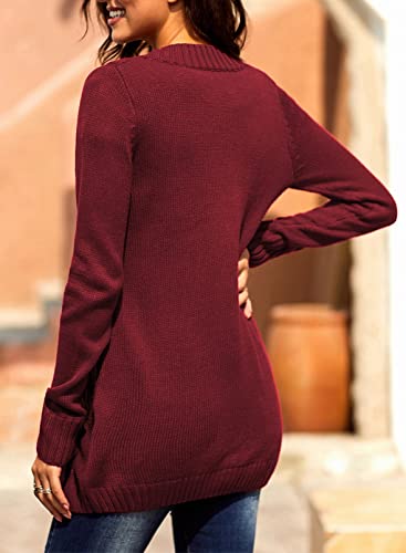 Sidefeel Womens Sweaters 2024 Trendy Long Sleeve Cable Knit Button Up Fall Long Cardigans Small Green