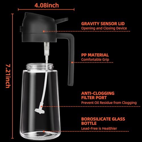 TrendPlain 16oz Oil Dispenser Bottle for Kitchen - 2 in 1 Olive Oil Dispenser and Oil Sprayer - 470ml Olive Oil Bottle - Oil Sprayer for Cooking, Kitchen, Salad, Barbecue Black