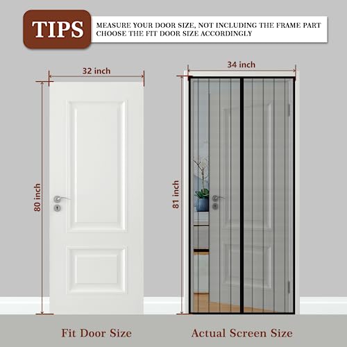 Yotache Magnetic Screen Door Fits Door Size 30 x 80, Screen Size 32" x 81", New Series Full Strip Magnets Reinforced Mesh Door Screen Magnetic Closure for Front Patio Back Door